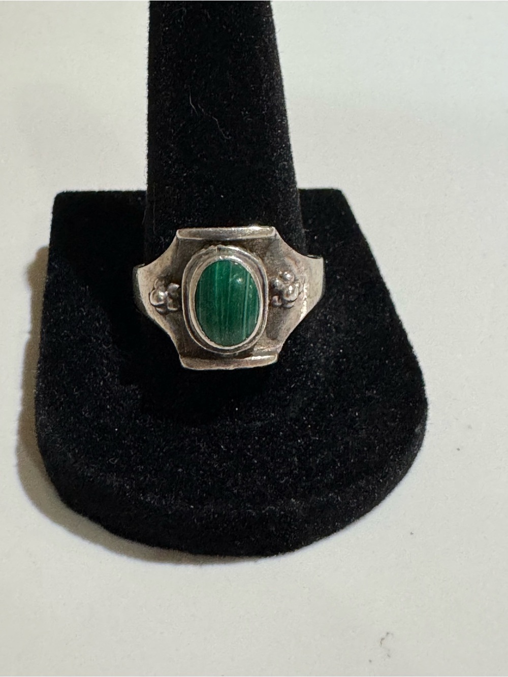 Vintage Sterling Silver Malachite Cabochon Ring - Women's Jewelry